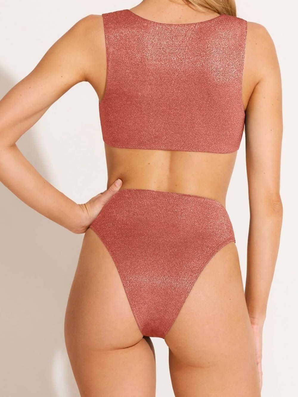 Vitamin A Barcelona High Waist Bottom - Pink Metallic Cheeky Vacation Small - Picture 4 of 8